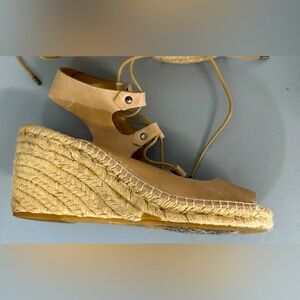 Espadrille Wedge Sandals Leather Caramel Tan. Size 9 (40 UK)